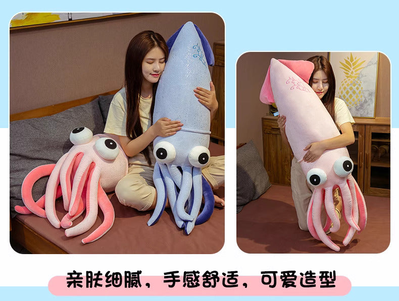 Blue or pink squid plush