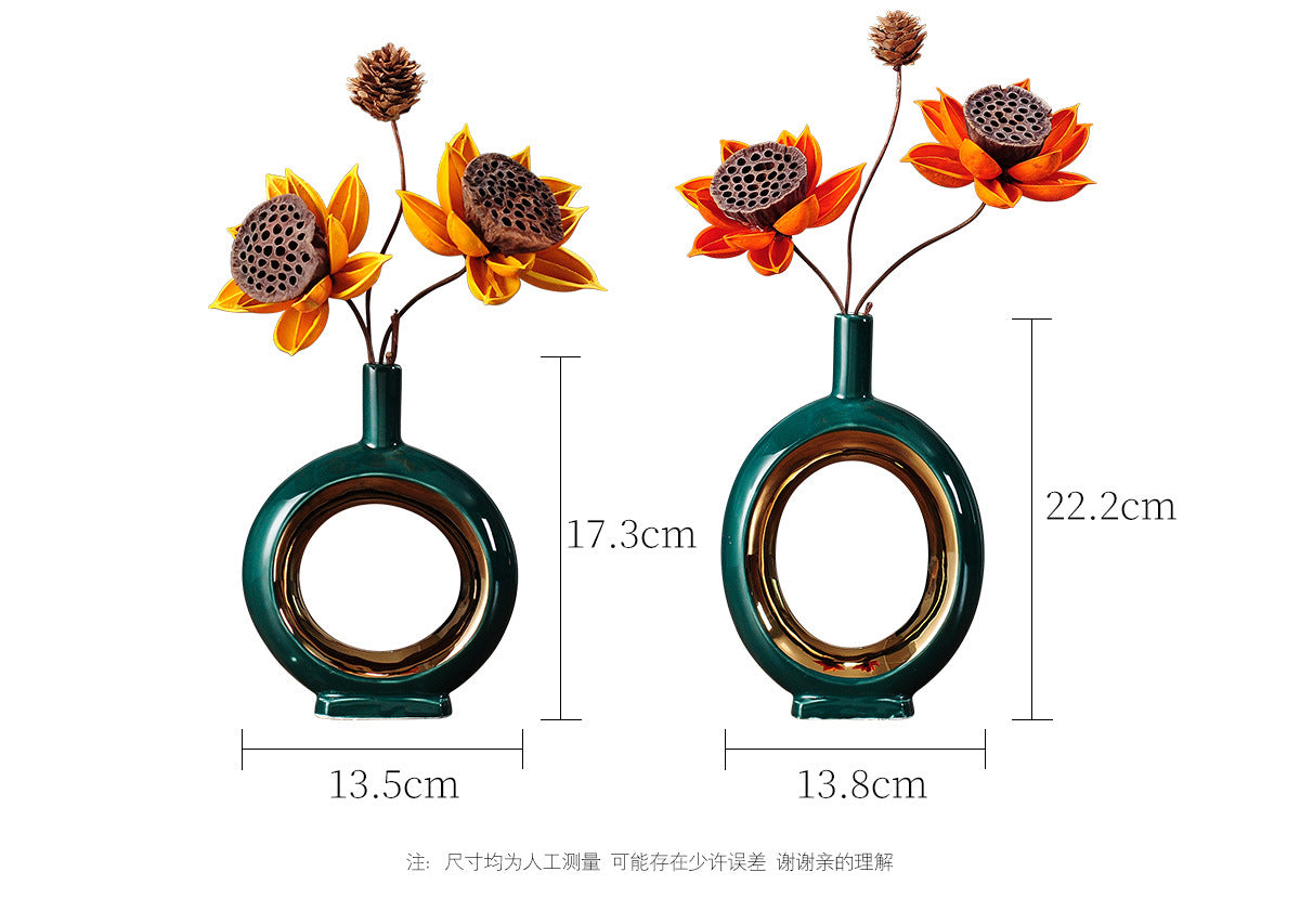 Green O shaped ceramic flower vase