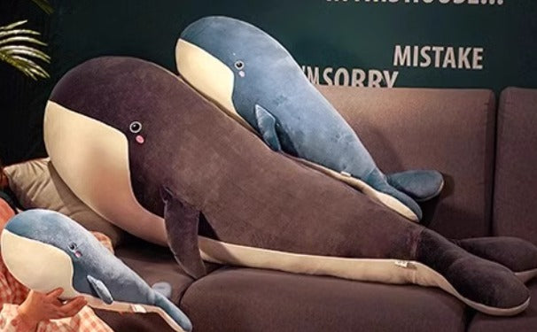 Grey and blue whale stuffed animal doll