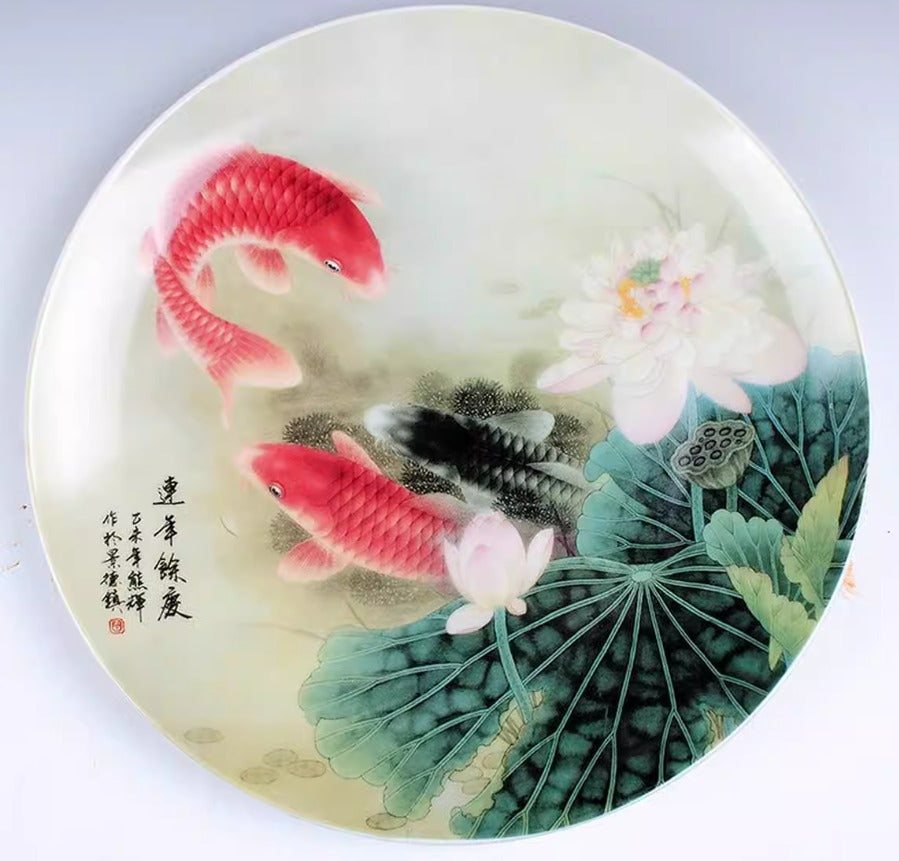Jingdezhen Ceramic Plate with soft fish and flower design