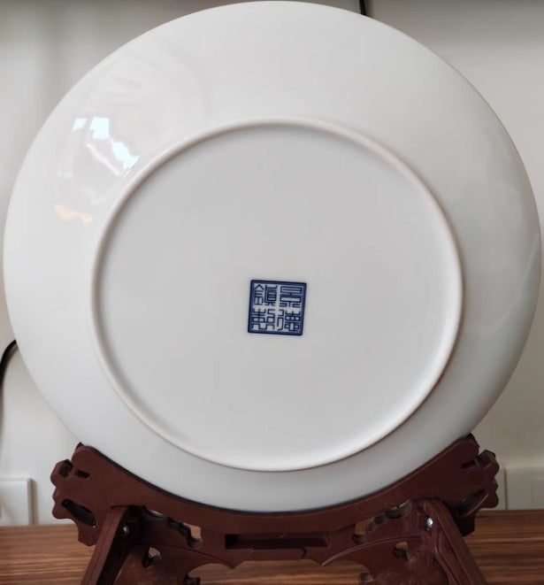 Jingdezhen Ceramic plate with blue riverside cottage design