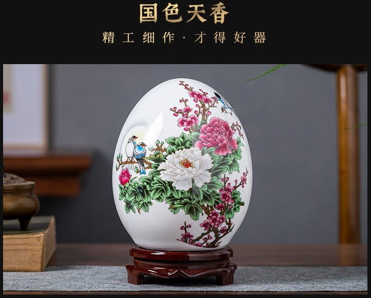 Jingdezhen ceramic egg with yellow and blue designs