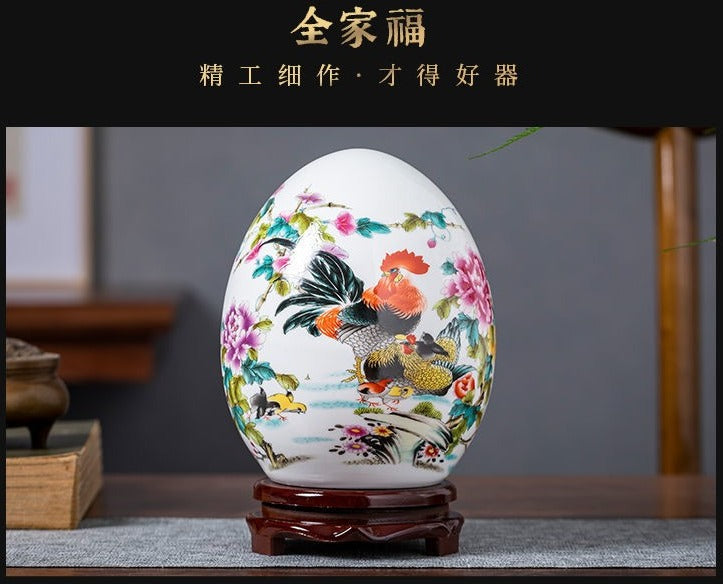 Jingdezhen ceramic egg with yellow and blue designs
