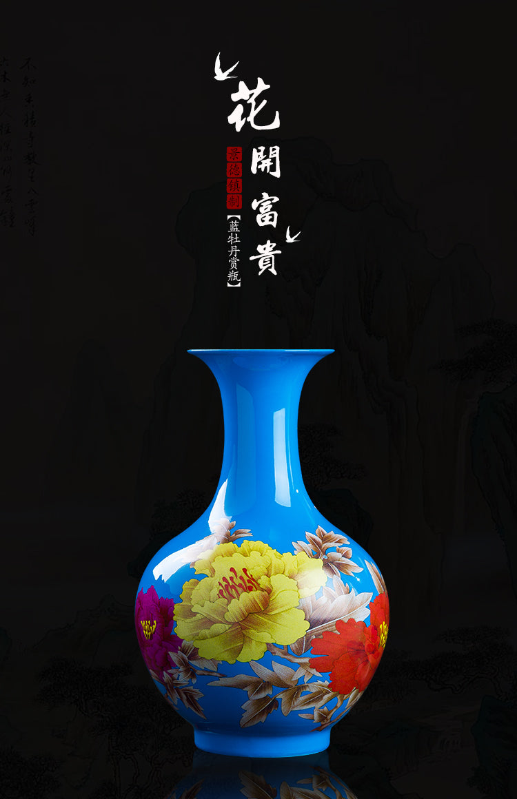 Nice ceramic blue vase with flowers tabletop vase