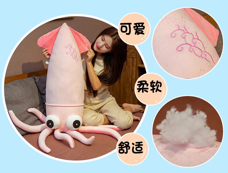 Blue or pink squid plush