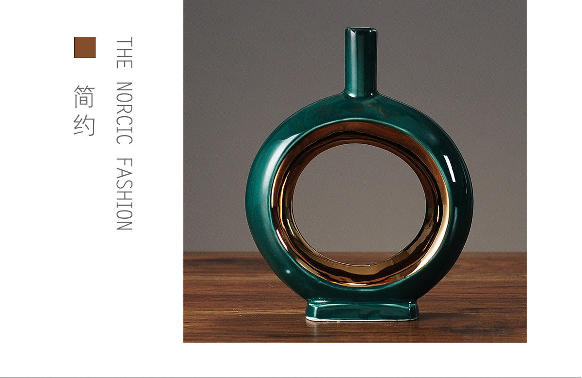 Green O shaped ceramic flower vase