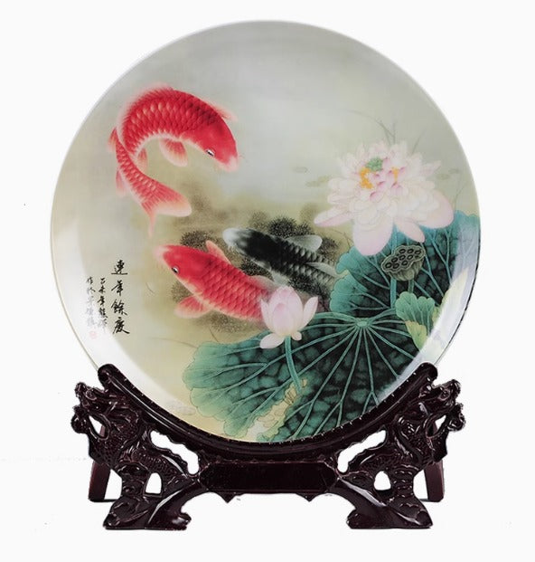 Jingdezhen Ceramic Plate with soft fish and flower design