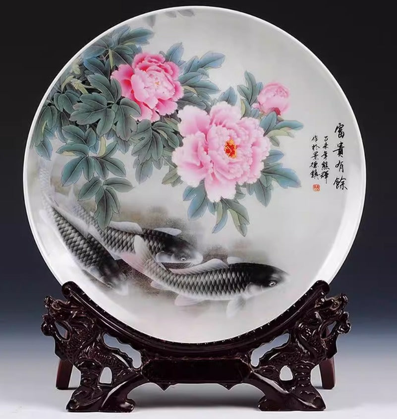 Jingdezhen Ceramic Plate with soft fish and flower design