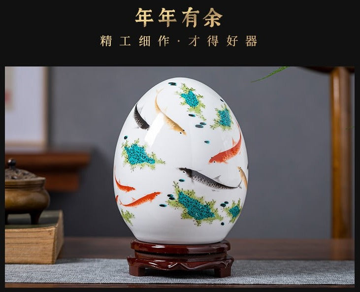 Jingdezhen ceramic egg with yellow and blue designs