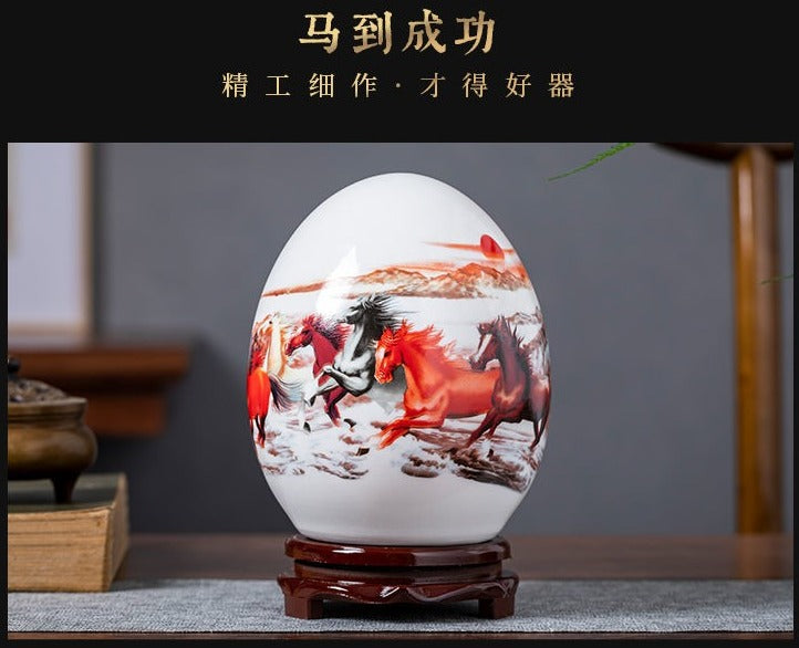 Jingdezhen ceramic egg with yellow and blue designs