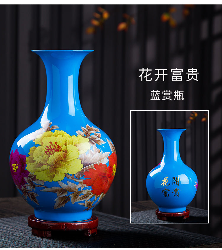 Nice ceramic blue vase with flowers tabletop vase